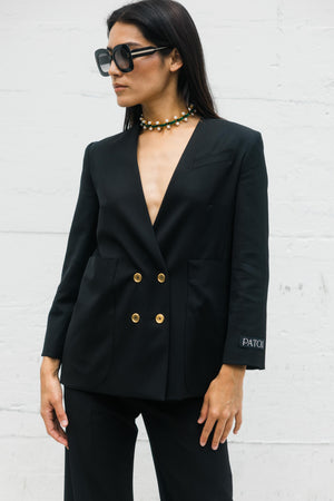 No Collar Double Breasted Jacket in Black