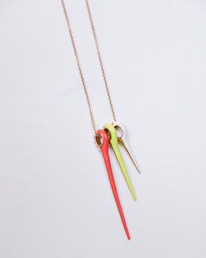 18k Lola Neon Pink Yellow Orange Needle Trio Necklace w/ Diamonds