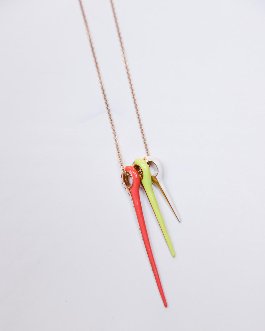 18k Lola Neon Pink Yellow Orange Needle Trio Necklace w/ Diamonds