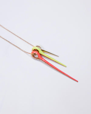 18k Lola Neon Pink Yellow Orange Needle Trio Necklace w/ Diamonds