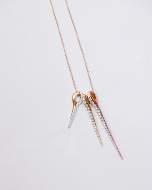 18k Lola Neon Pink Yellow Orange Needle Trio Necklace w/ Diamonds