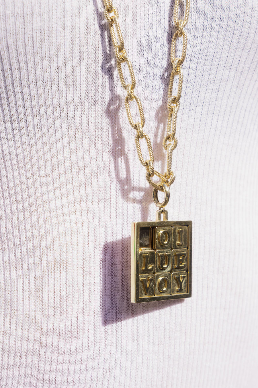 14k Yellow Gold Puzzle "I LOVE YOU" Pendant and Necklace
