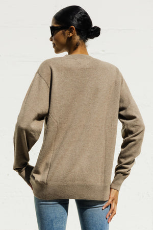Cashmere crew-neck style sweater in Brown w/ Color Blocks