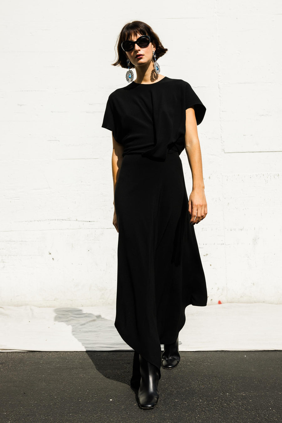 Draped Assymetric Dress in Black