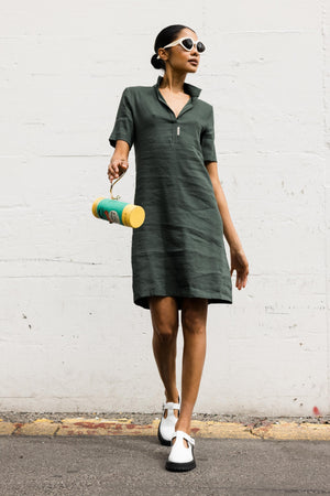 Stretch Linen Paola Dress in Green