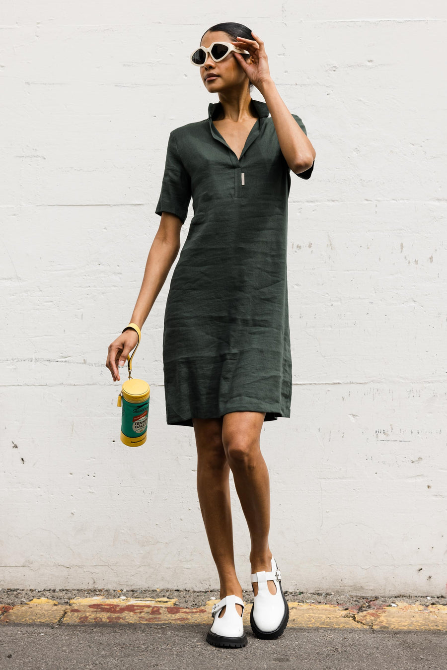 Stretch Linen Paola Dress in Green