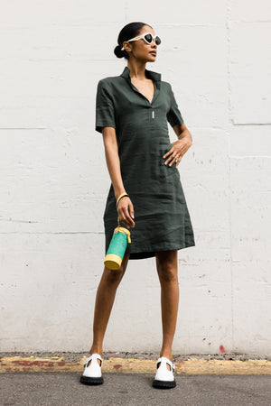 Stretch Linen Paola Dress in Green