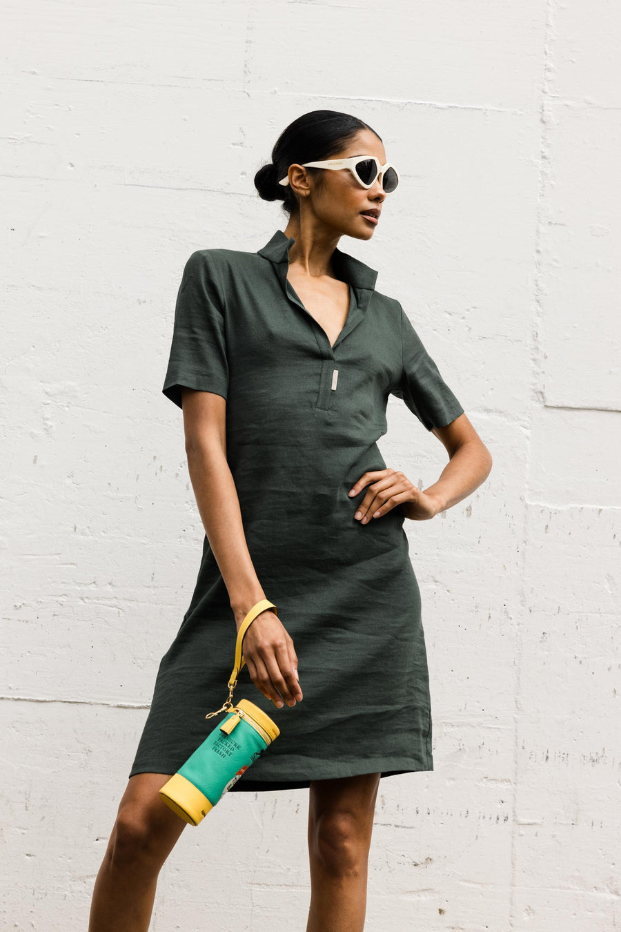 Stretch Linen Paola Dress in Green