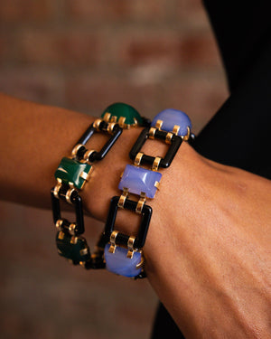 Pair of French Black Onyx Chrysoprase & Chalcedony Bracelets Circa 1930