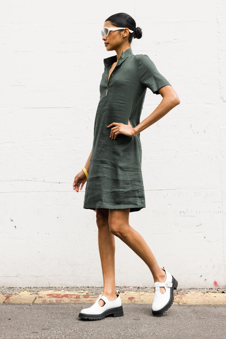 Stretch Linen Paola Dress in Green