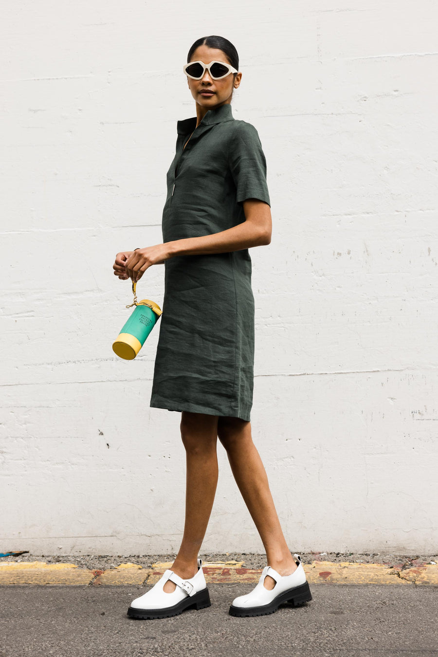 Stretch Linen Paola Dress in Green