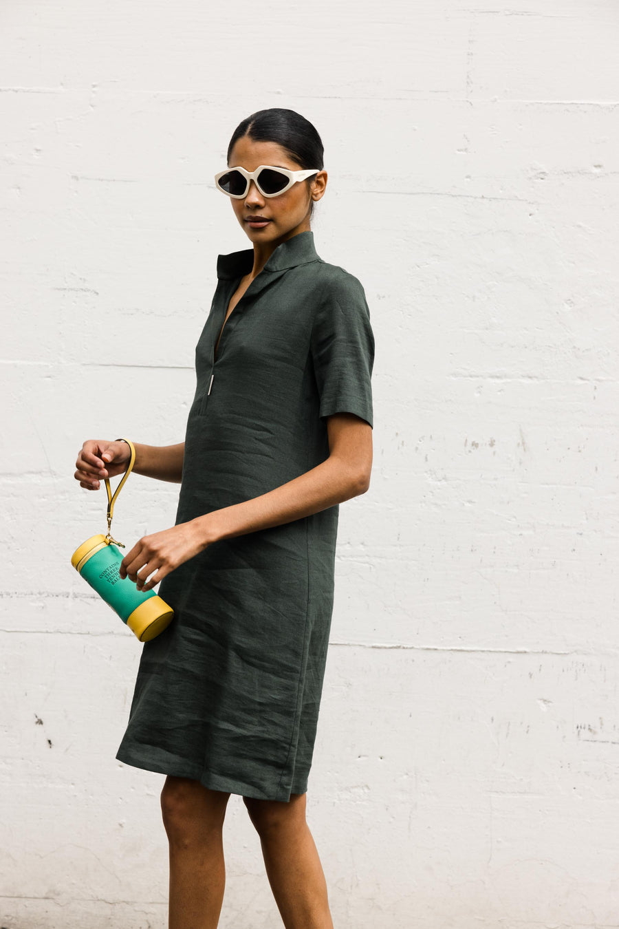 Stretch Linen Paola Dress in Green