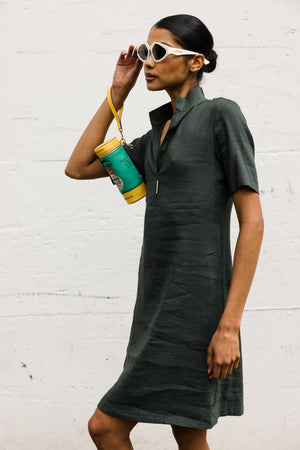 Stretch Linen Paola Dress in Green