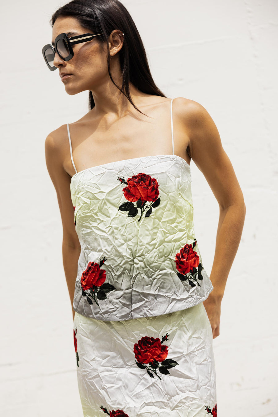 Corsage Top In Roses/Mint