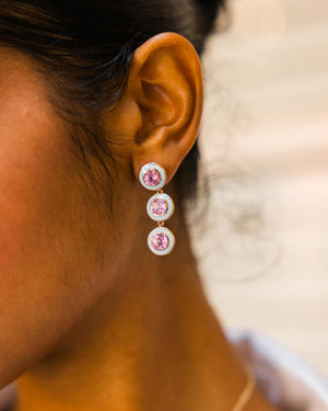 Earrings in Pink Gold & Light Blue Enamel set with Pink Sapphires