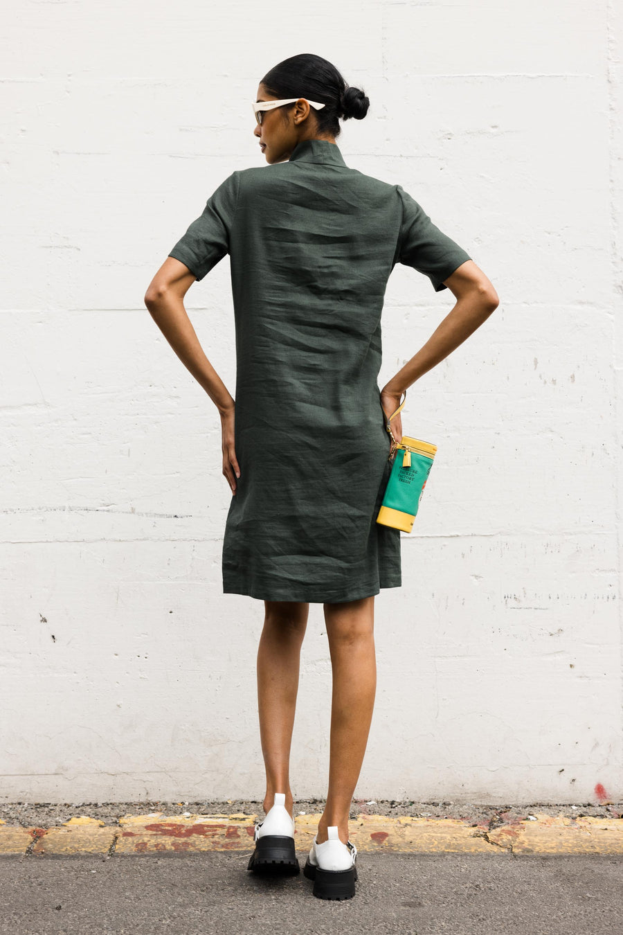 Stretch Linen Paola Dress in Green