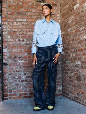 Flat Front Trousers with Detachable Knit Waistband