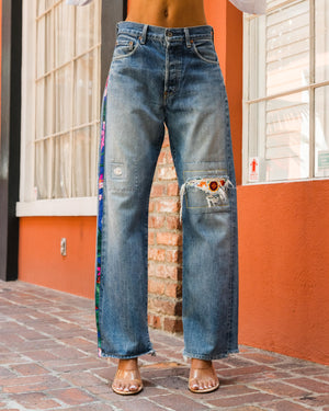 VTG Japanese Denim Floral Side Stripe