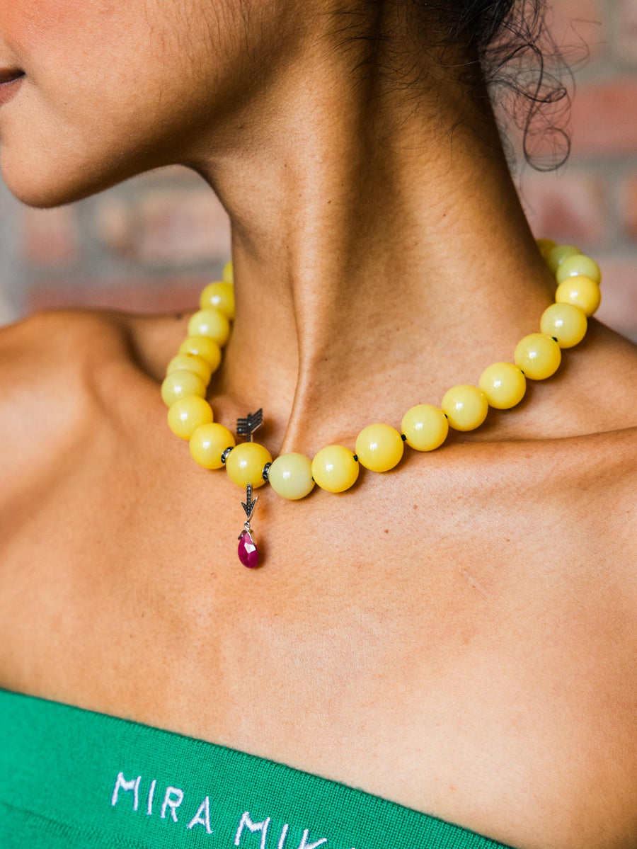 Yellow Jade Necklace w/ Diamond Arrow