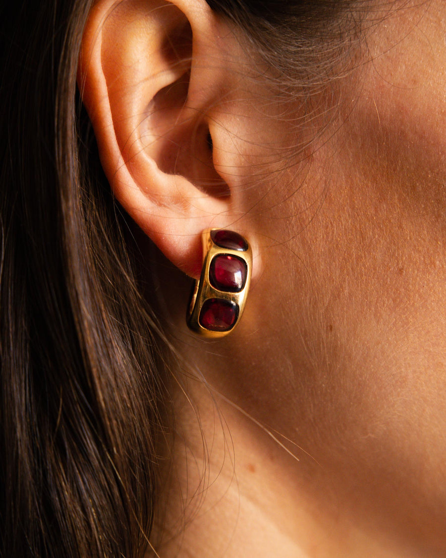 Pomelatto Garnet Hoop Earrings in 18k Gold