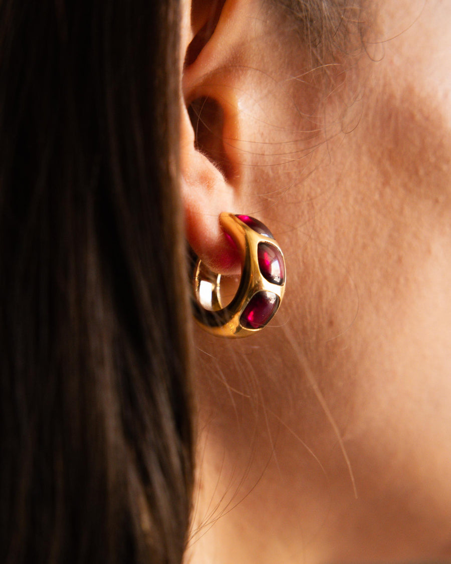 Pomelatto Garnet Hoop Earrings in 18k Gold