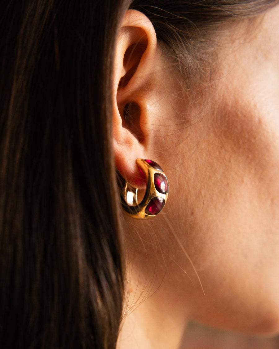 Pomelatto Garnet Hoop Earrings in 18k Gold