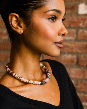 Puka Shell with Pink Marbellized Bead Necklace