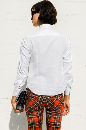 SS Cotton Shirt in White w/ Black Ribbons