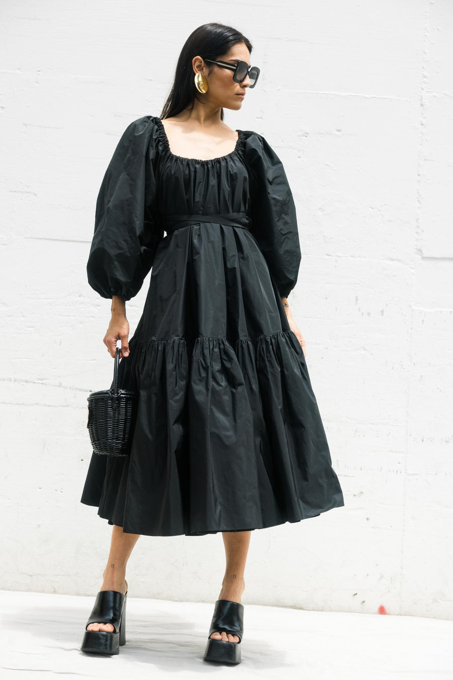 Belted Cocktail Maxi Dress in Black