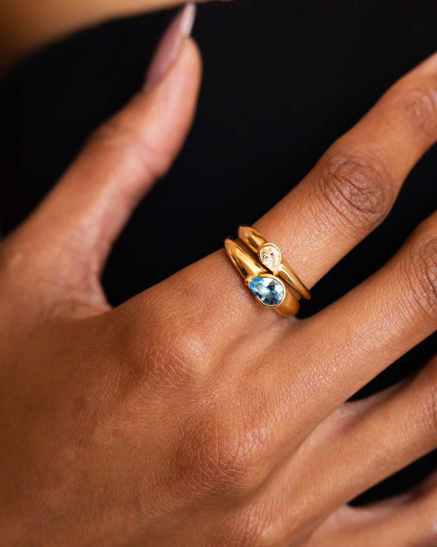 Duo Heart Stacking Ring in Blue Topaz & Diamond