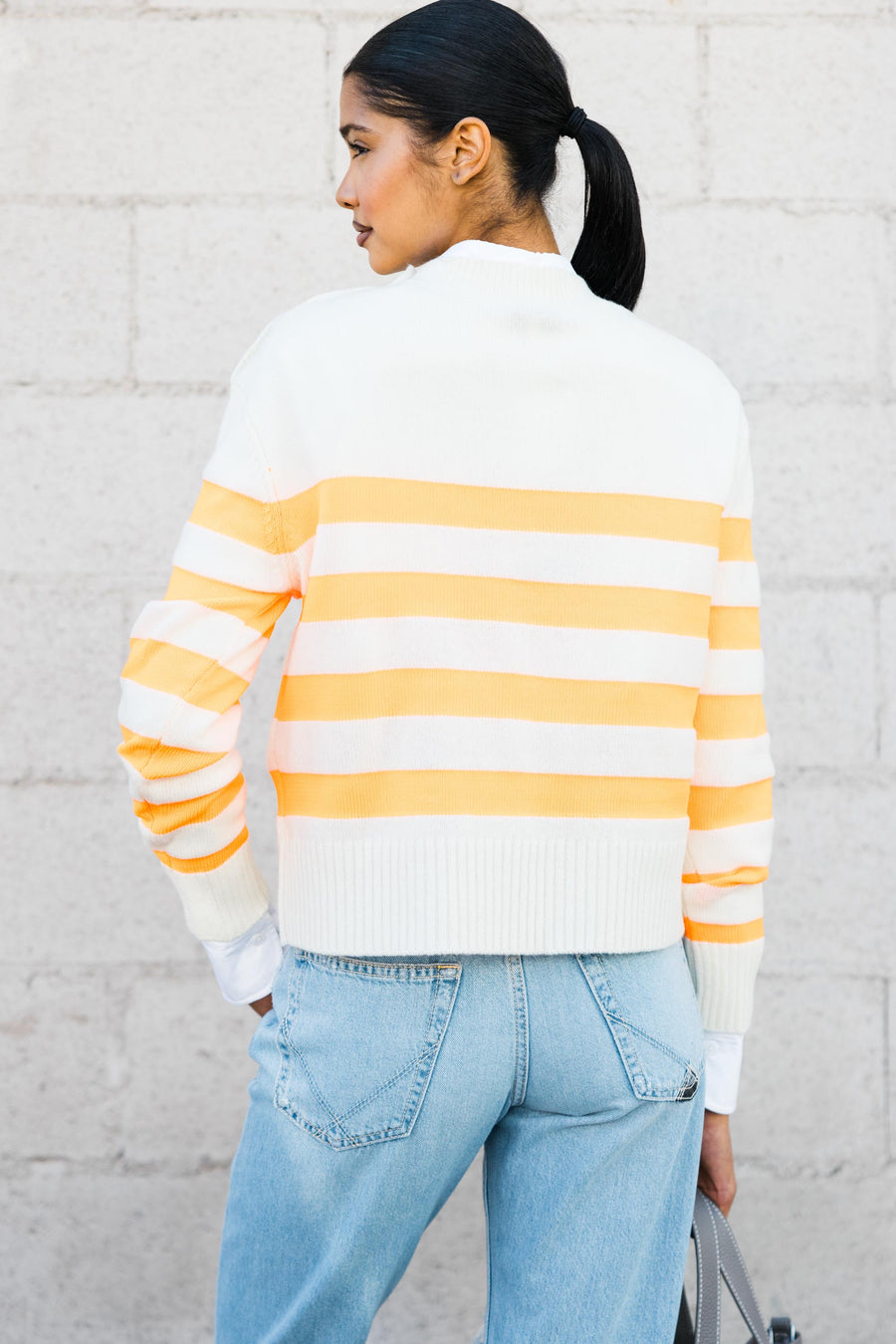 Metro Stripped Sweater with Shoulder Button Closure