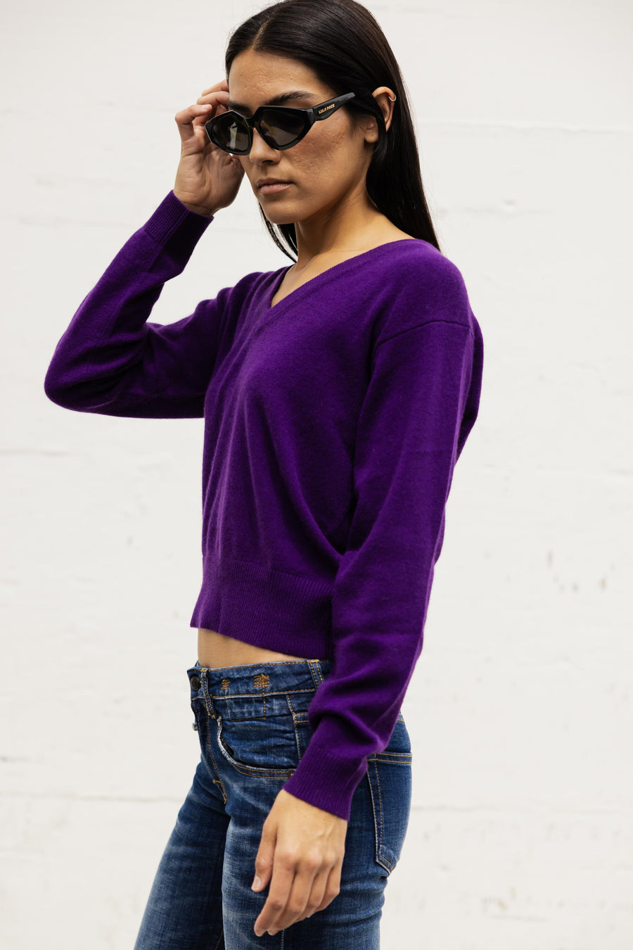 V-Neck Sweater in Purple