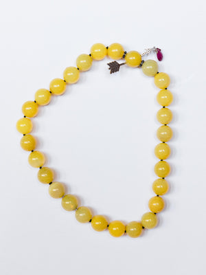 Yellow Jade Necklace w/ Diamond Arrow