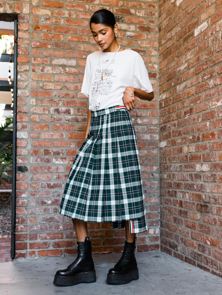 Tartan Twill Pleated Skirt