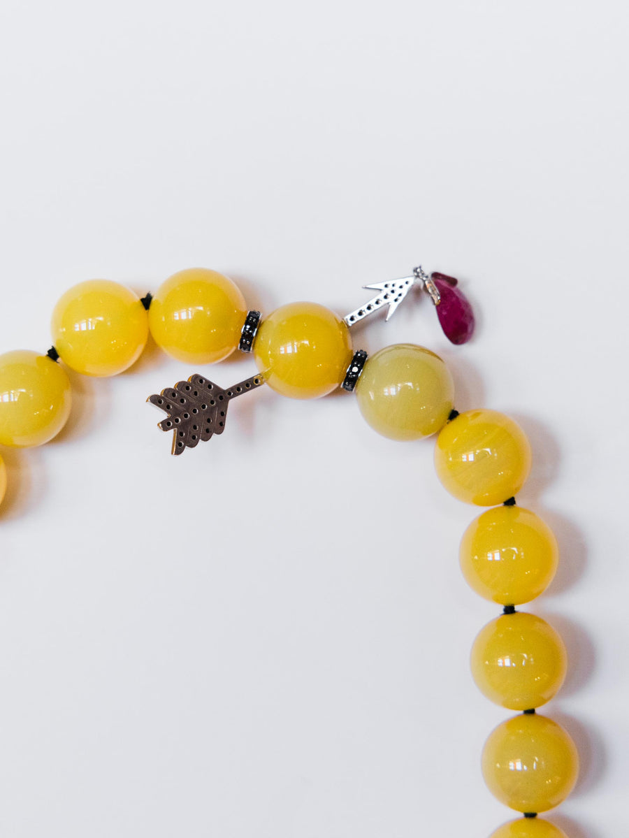 Yellow Jade Necklace w/ Diamond Arrow