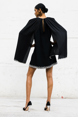 Crystal Lined Dress w/ Cape in Black