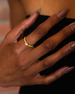 Ring Yellow Enamel 7 Diamonds Yellow Gold