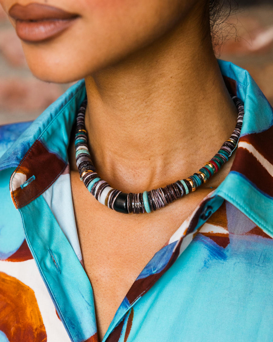 Multi Colored Puka Necklace with Black Bead