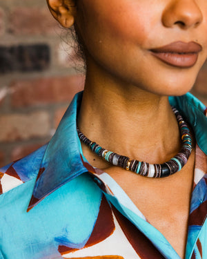 Multi Colored Puka Necklace with Black Bead