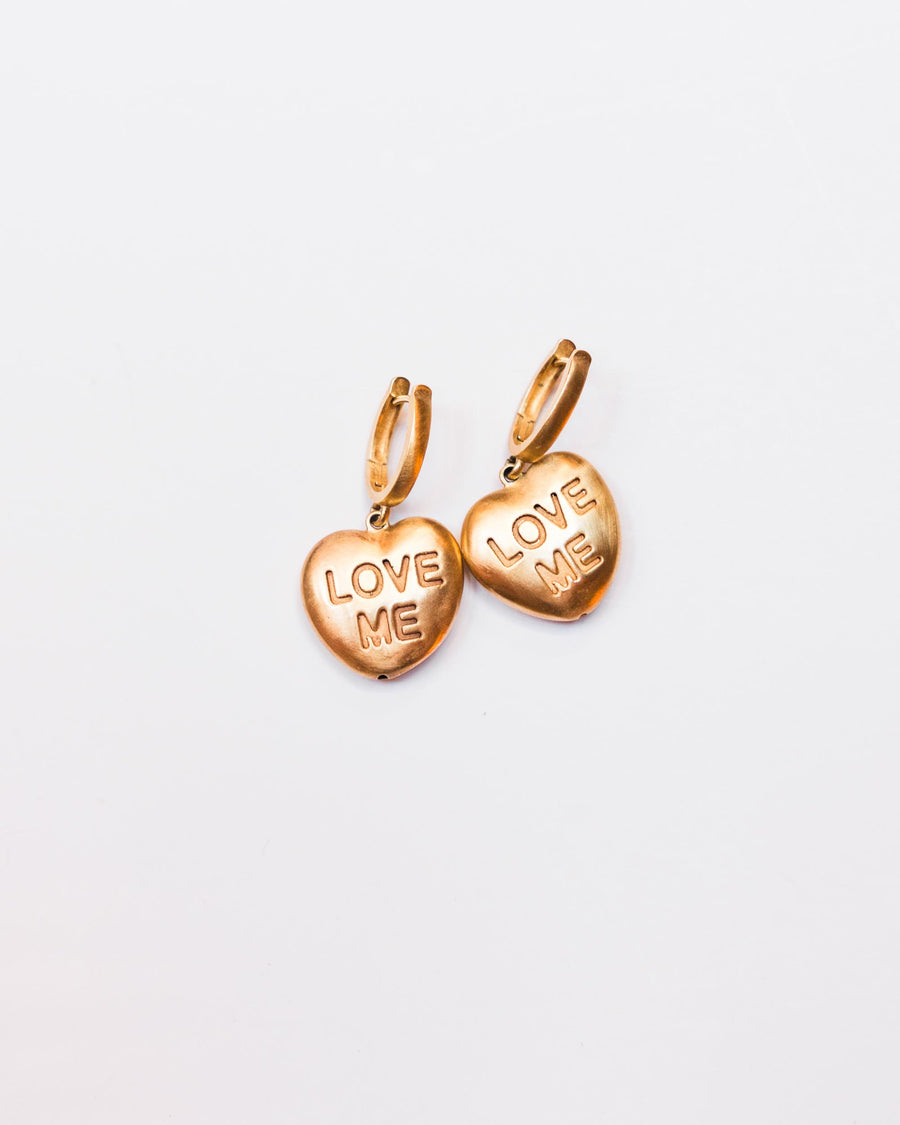 14k Yellow Gold and Enamel Love Me Charm Earrings