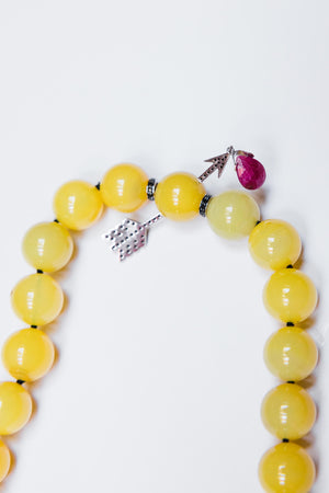 Yellow Jade Necklace w/ Diamond Arrow