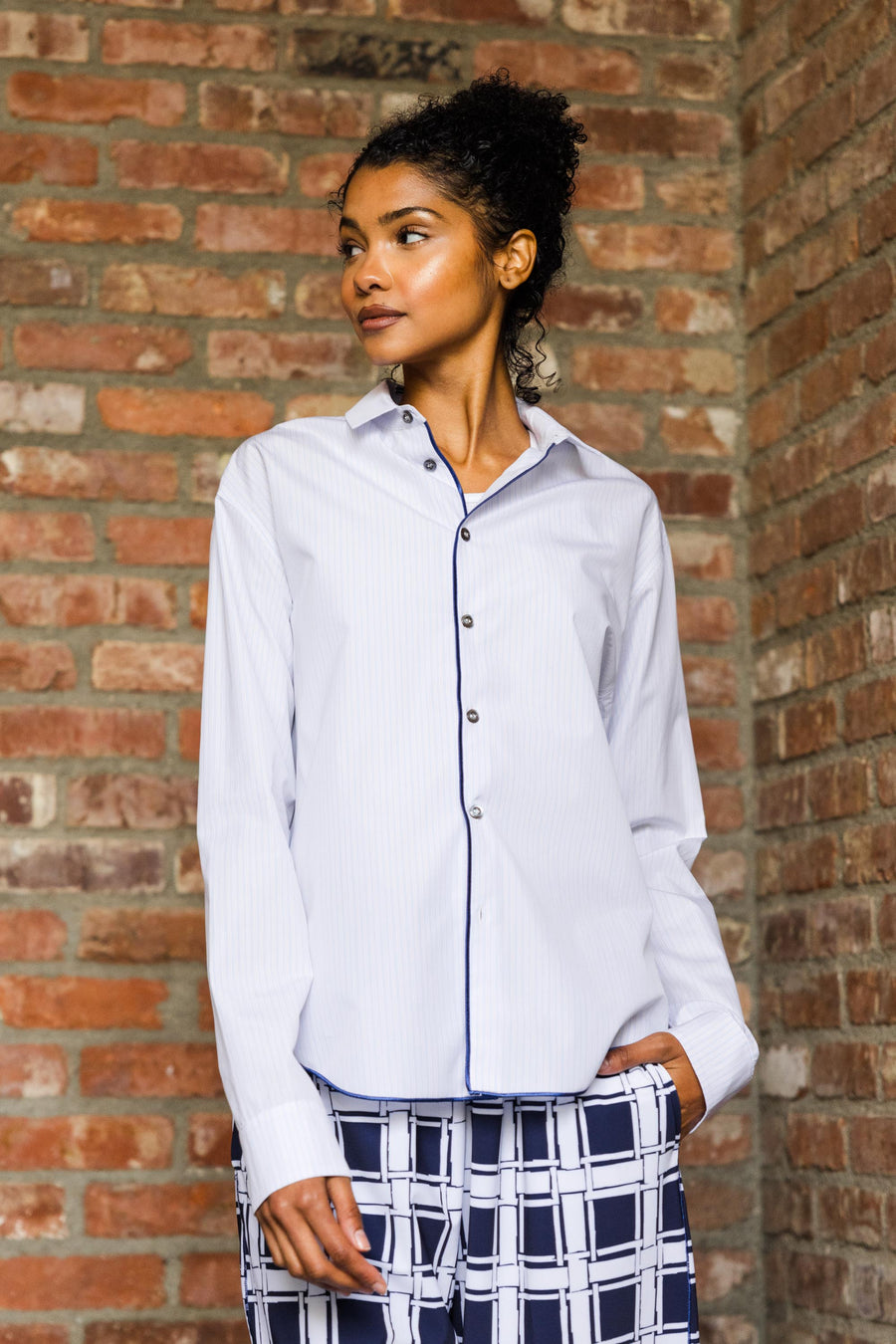 Hand-Printed Classic Shirt in Up-Cycled Albini