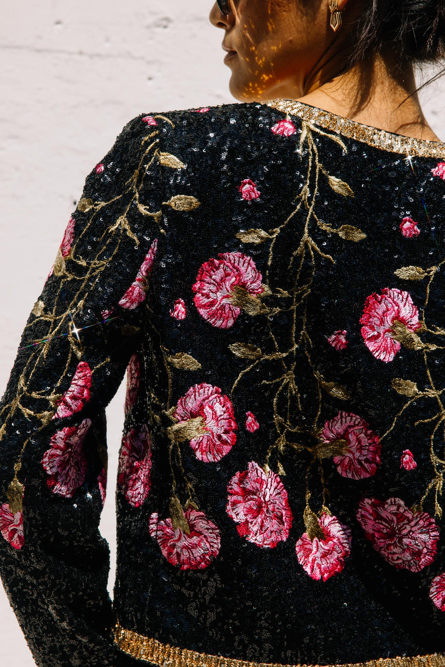 Embroidered Paillettes Jacket In Black/Rose