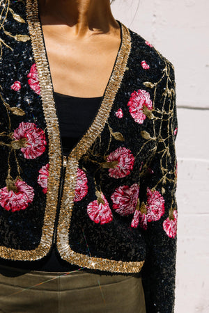Embroidered Paillettes Jacket In Black/Rose