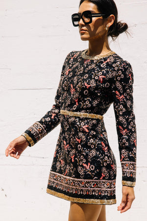 Embroidered Paillettes Dress In Black/Rose