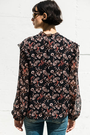 Printed Georgette Long Sleeve Blouse In Black/Rose