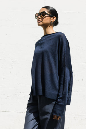 Chunky Boat Neck Sweater in China Blue