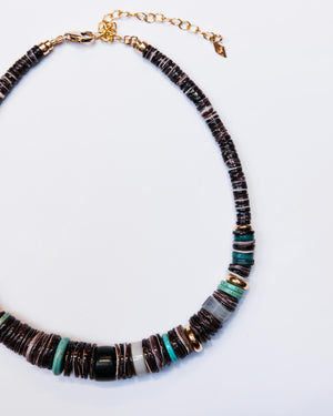 Multi Colored Puka Necklace with Black Bead