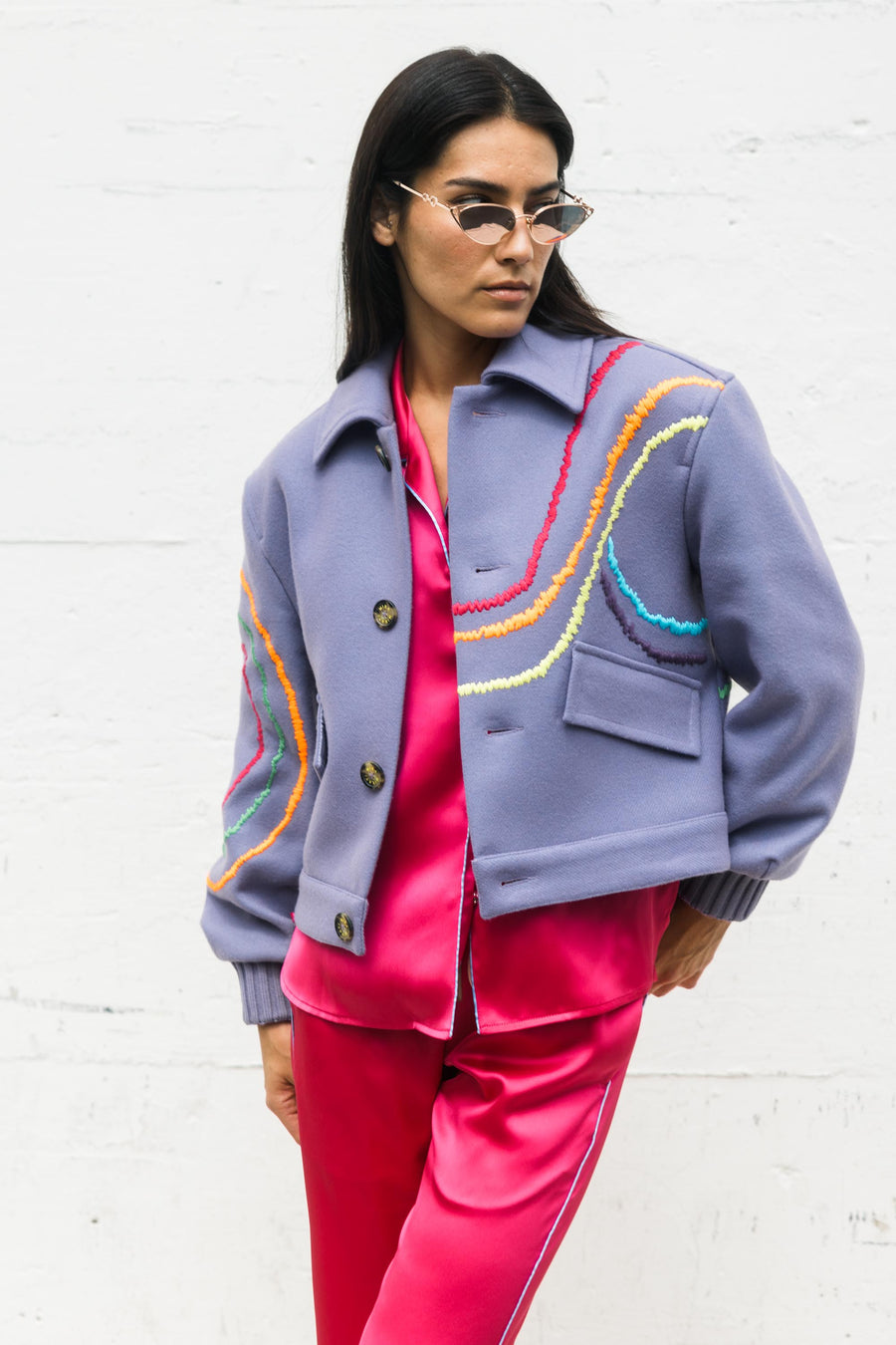Emroidered Sun Scene Jacket in Lilac