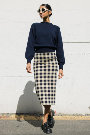 Gingham Petra Skirt in Navy